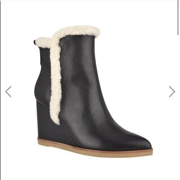 Marc Fisher Women Black Leather Sheepskin Pointed Toe Brendan Boots  US 11 M - Picture 1 of 7